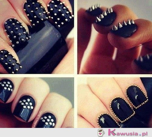 Czarne paznokcie z dodatkami