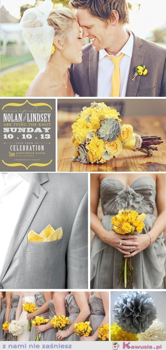 Szaro ż&oacute;łte dekoracje ślubne