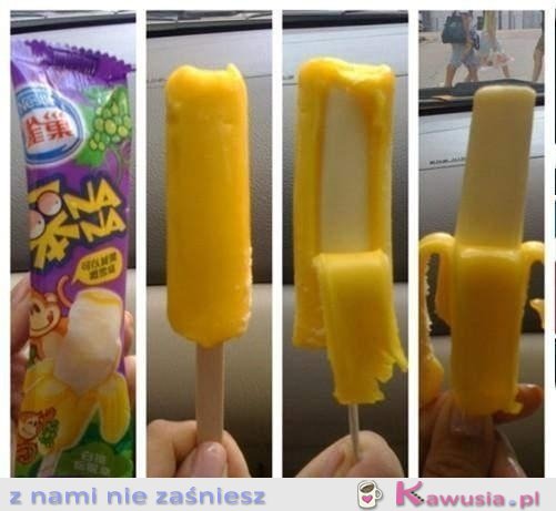 Lód bananowy wyglądający jak prawdziwy banan