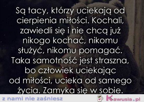 Są tacy, którzy uciekają od cierpienia miłości...